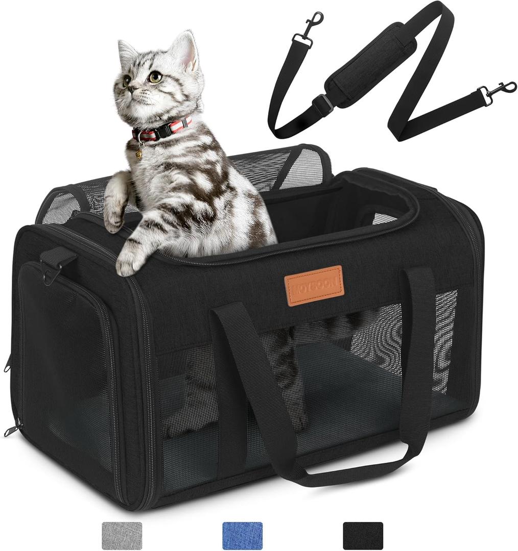 PETUX Airline Approved Pet Carrier - 17x11x9.5 in, Underseat, Top & Side Entry, Soft Sided Cat Dog Carrier for Small Cat & Dog Up to 12 lbs with Breathable Anti-Scratch Mesh for Travel & Vet - Black