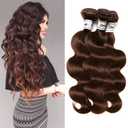 Light Brown Bundles Human Hair Brazilian Body Wave Human Hair Virgin Hair Light Brown Color #4 Human Hair Extensions 3 Pcs Bundles(18 20 22 Inch, 4# Body Wave)