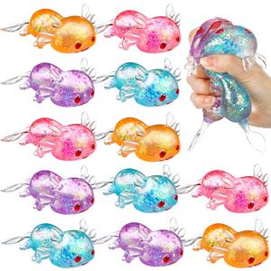 Meooeck 12 Pcs Axolotl Stress Relief Toys Stress Balls for Adult Mini Glitter Axolotl Squeeze Fidget Toys Animal Balls for Birthday Party Office Christmas Stocking Stuffer Gift ADHD Autism Anxiety (Classic Color)