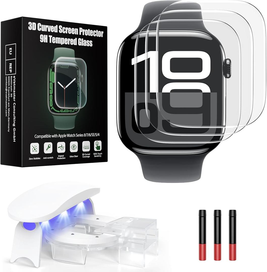 UV Tempered Glass Screen Protector for Apple Watch Series 11/10 46mm,Tempered Glass Curved Full Coverage Watch Screen Protector, Bubble Free for iWatch 11/10 46mm (3 Pack)