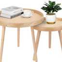 Round Coffee Table Set of 2, Natural Boho Coffee Tables, Small Mid Century Modern Rattan Coffee Table, Boho Side Table End Tables for Living Room Bedroom Office, round, 19.7-inch diameter