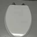 Mayfair Bennett Toilet Seat with Chrome Hinges, Slow Close Wood Seat, Secure Metal Hinges, Easy Install, Made in USA, Elongated, White
