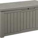 YITAHOME 120 Gallon Resin Deck Box, Weather Resistant Outdoor Storage Box for Patio Cushions, Garden Tools, Pool Supplies, Lockable, Easy Assembly, Extra Seat or Table (Light Brown) (Taupe)