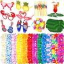 116 Pcs Pool Beach Party Favors Summer Luau Party Decorations Hawaiian Leis Novelty Sunglasses with Palm Leaves Hibiscus Flower for Summer Beach Birthday Supplies