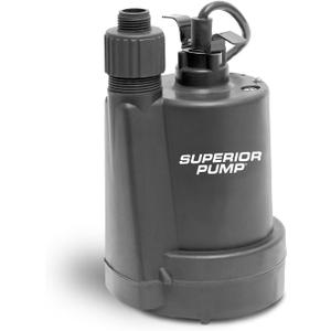 Superior Pump 91250 1800GPH Thermoplastic Submersible Utility Pump with 10-Foot Cord, 1/4 HP
