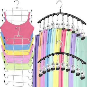 TomCare 2 Pack Tank Top Hanger and 2 Pack Leggings Organizers Space Saving Sport Bras Organizer Metal Yoga Pants Hangers with 20 Clips Hanging Closet Organizers and Storage for Hat Camisoles Shorts (Black)