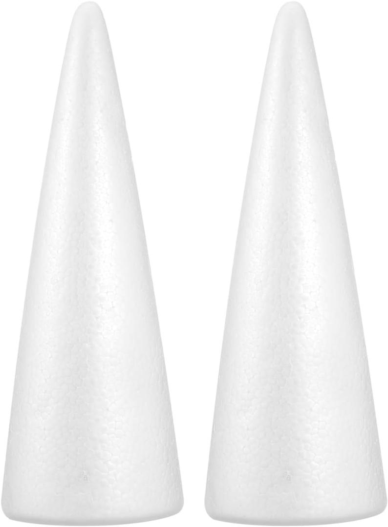 Operitacx 2 Pack StyrofoamCones for Craft, 5.3x15 Inch Christmas Tree Foam Cones for Crafts Supplies, Christmas, Holiday Gnomes, Wedding, Birthday, DIY Home Craft Project, Table Centerpiece