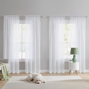 NICETOWN White Sheer Curtains 84 inches Long 4 Panels, 42 inch Wide Rod Pocket Light Filtering Drapes Translucent Modern Voile Airy & Breathable Window Treatment for Bedroom Living Room