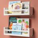 Nursery Book Shelves, 15 Inches Floating Kids Bookshelves for Wall Set of 2, Baby Room Wall Decor, Wall Mounted Wood Shelves for Books, Toys and Wall Storage - White, cute_b