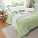 Queen Comforter Set Light Green Bedding Set, 7 Pieces Soft Bed in a Bag with Comforter, Sheets, Pillowcases & Shams, All Season Boho Queen Bed Set
