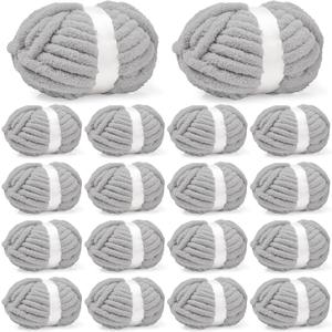 Inhand 18 Pack Chunky Chenille Yarn for Crocheting30.6 Yards, 7.7oz, Soft Fluffy Thick Yarn,Gifts for Women/Grandma/Men Birthday Christmas Unique,Hand Knitting for Blankets&DIY Crafts (Light Gray)