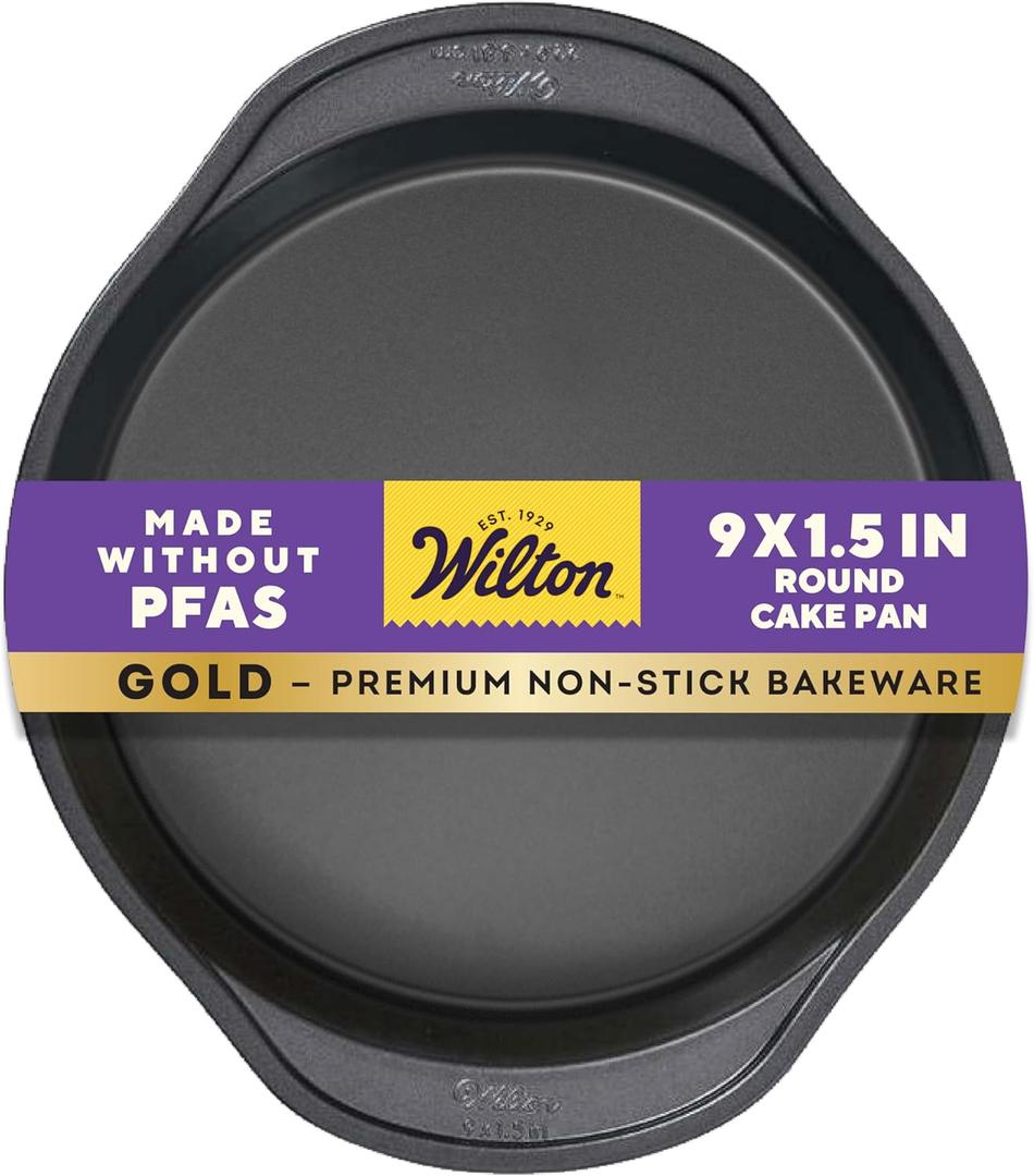 Wilton Gold Premium Non-Stick Warp-Resistant Bakeware, Made without PFAs, Round Cake Pan, 9 x 1.5 in, Packaging May Vary Set Of 2