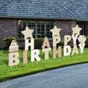 Jetec 18 Pieces Happy Birthday Yard Signs with Stakes, 16 Inches Birthday Outdoor Lawn Signs, Cake Balloon Patio Decorations, Garden Lawn Decorations for Party Outdoor Decor(Beige)