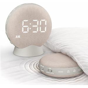 SolaceRise Super Loud Alarm Clock for Heavy Sleepers: Vibrating Digital Auto-Dim Clock with Bed Shaker for Hearing Impaired - Portable Rechargeable Battery for Bedroom Travel Dorm - Putty