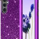 LONTECT for Galaxy A35 5G/A55 5G Case Glitter Sparkly Bling 3 in 1 Shockproof Heavy Duty Hybrid Sturdy High Impact Protective Cover Case 6.6 inch 2024,Shiny Purple/Black