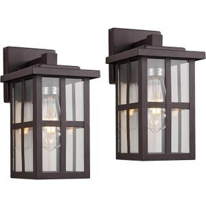 MICSIU 2-Pack Bronze Outdoor Wall Light Fixtures, 11" Modern Farmhouse Exterior Wall Mount Lantern with Clear Glass, Anti-Rust Square Sconce for House Porch Garage, Oil Rubbed Bronze
