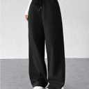 Women's Wide Leg Pants Straight Drawstring Elastic Waisted Baggy Mid Rise Casual Trousers, Size: Small
