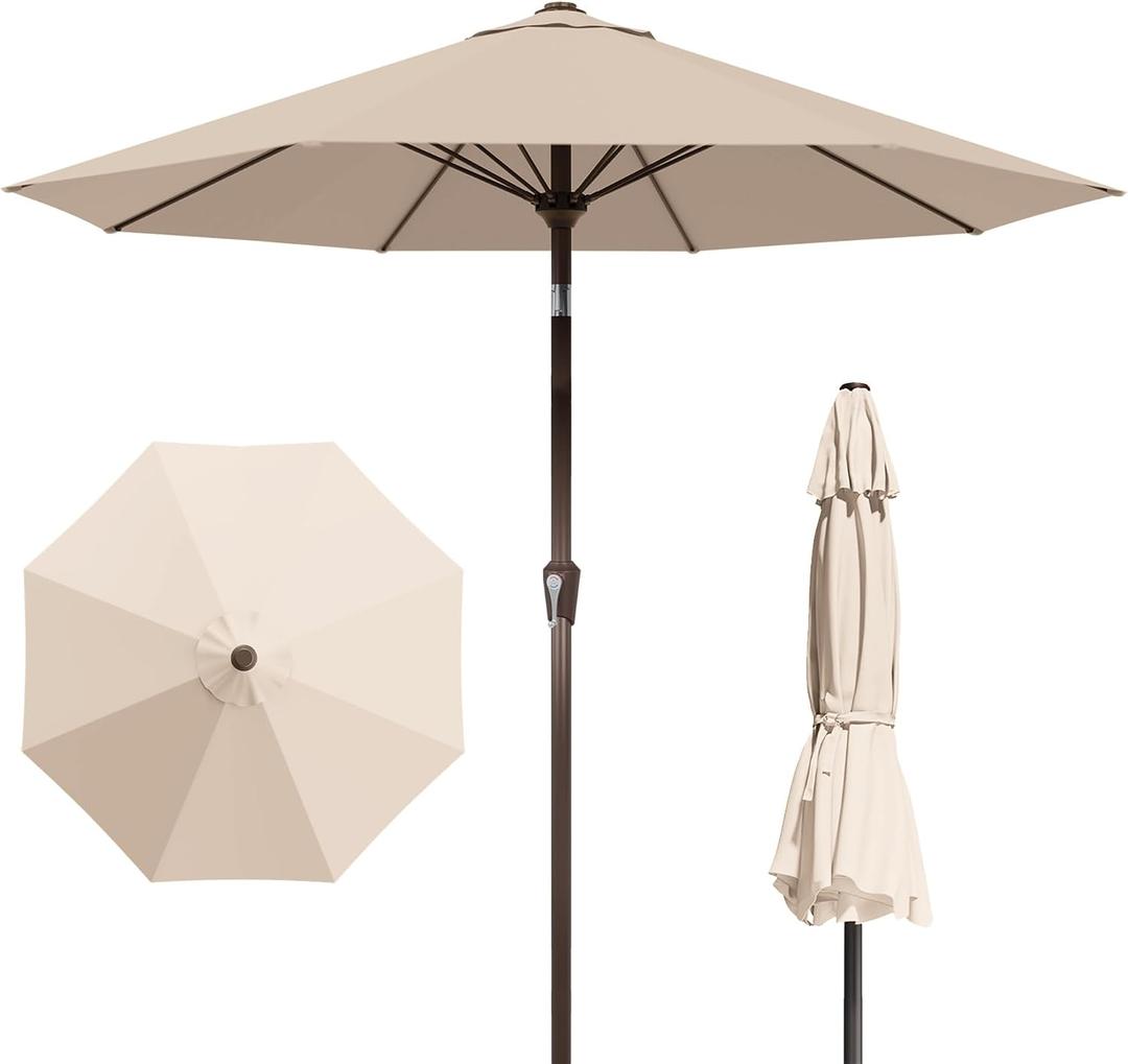 PatioKingdom Auto-Tilt 9FT Patio Umbrella Outdoor with 8 Sturdy Fiberglass Ribs,Market Table Umbrella for Pool,Backyard,Deck and Garden