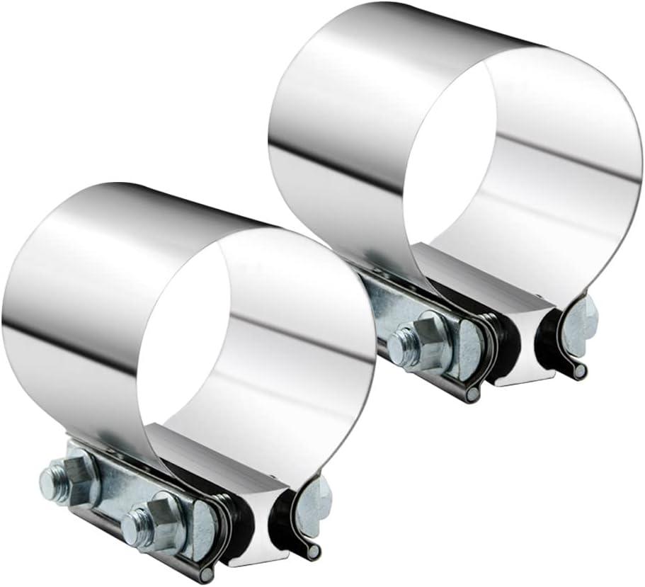 2.75" 2.75 Inch Exhaust Clamp Butt Joint Band Clamp Sleeve Coupler Stainless Steel 2 3/4 Inch for Exhaust Pipes, Mufflers and Catalytic Converters (2 PCS)
