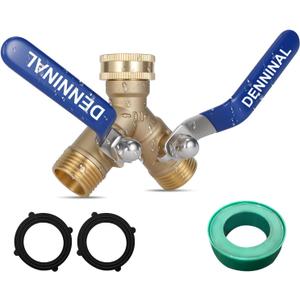 Brass Garden Hose Splitter 2 Way Heavy Duty, Safe Water Hose Splitter Drinking with 304 Stainless Steel Long Handle, Outdoor Full Flow Hose Bib Splitter Connector, Y Valve 3/4 Inch GHT Thread