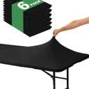 KeyWave Fitted Tablecloth Rectangle Table Cloths - 6 Pack 6 Foot Elastic Stretch Folding Table Top Cover Water-Resistant Reusable for Outdoor Picnic Camping Party Event, Black, 72" L x 30" W
