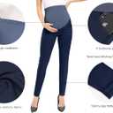 POSHGLAM Women's Maternity Pants Casual Work Pull-on Stretch Comfy Skinny Pregnancy Pants with Pockets