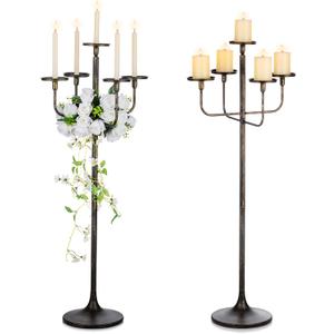 Sziqiqi 48inch Tall Candlestick Holders Floor Candelabra Black 5 Arms Candle Holders for Pillar Candles Flower Centerpiece Gothic Candles Holder for Funeral Ceremony Halloween Decor 2pcs