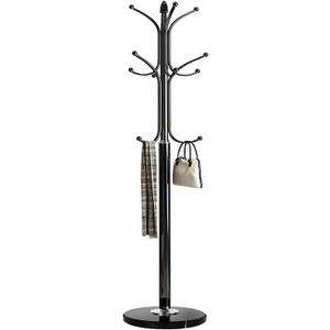 Kertnic Metal Coat Rack Stand with Natural Marble Base, Free Standing Hall Tree with 12 Hooks for Hanging Scarf, Bag, Jacket, Home Entry-way Hat Hanger Organizer (Black)