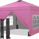 GDY 12x12 Pop Up Canopy Tent with 4 Sidewalls, Easy Set up with One Push Lift Gazebo with Wheel Bag and4 Sandbags,Carpas for Events, Parties,Camping, Pink.