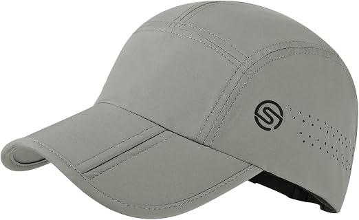 Running Hat Foldable Brim Quick Dry Baseball Cap for Men Women, Light grey