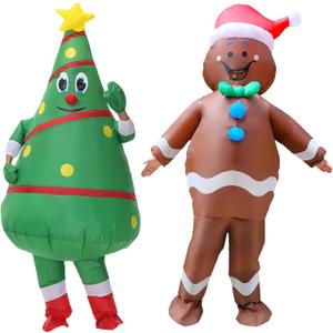 Mevintop 2 Packs Christmas Inflatable Gingerbread Man Costume Adult Blow Up Costume Outfit for Adult/Christmas/Halloween