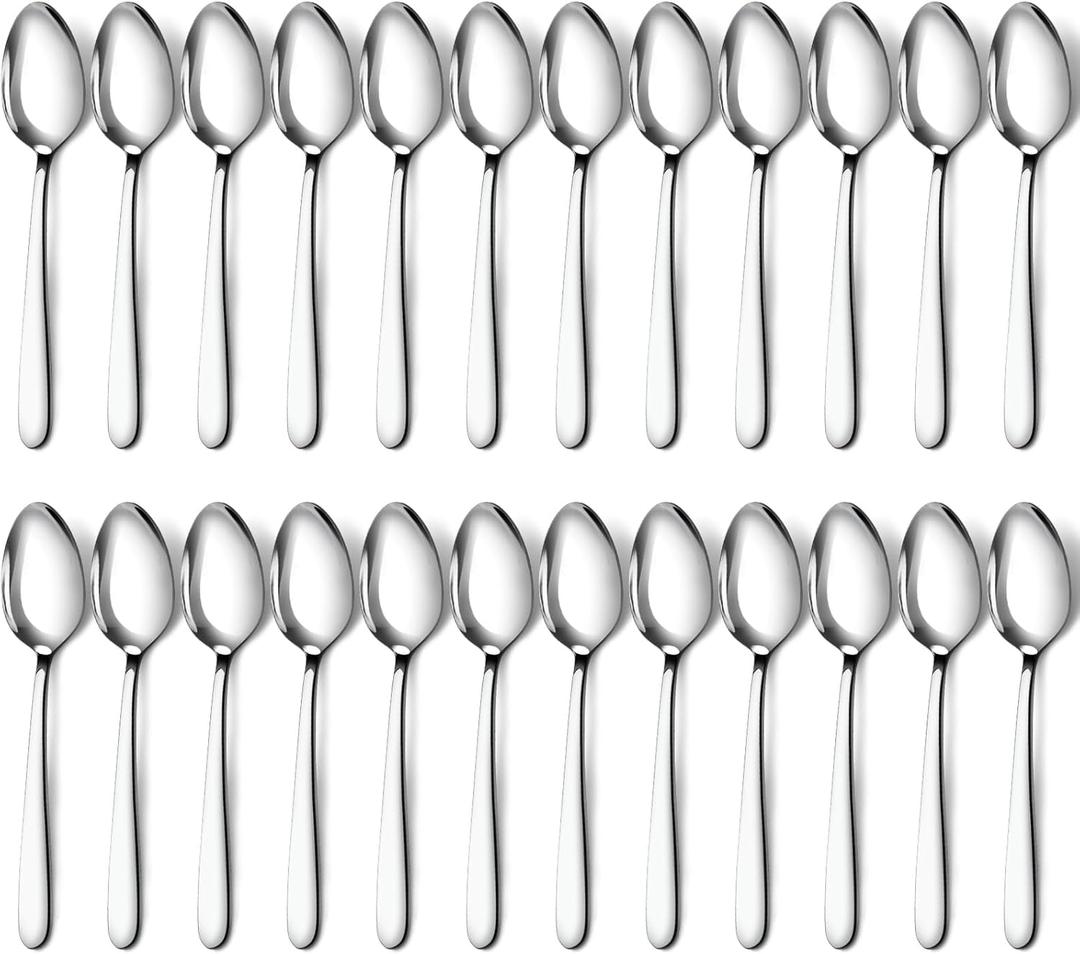 Pleafind 24 -Pcs Dinner Spoons, 7.4 inch Spoons Silverware, Stainless Steel Spoons Set, Silver Spoons, Silverware Spoons Use for Home, Kitchen, Restaurant,Dishwasher Safe, Mirror Polished