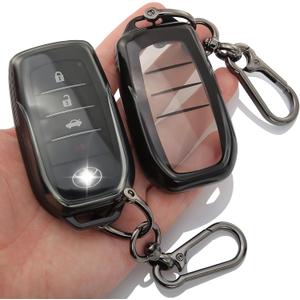 2-Pack for Toyota Key Fob Cover with Keychain Key Case Fits 2021-2025 Grand Highlander Camry RAV4 Prime Land Cruiser Corolla Cross Tundra Tacoma Sequoia Sienna Prius Crown Venza BZ4X Mirai
