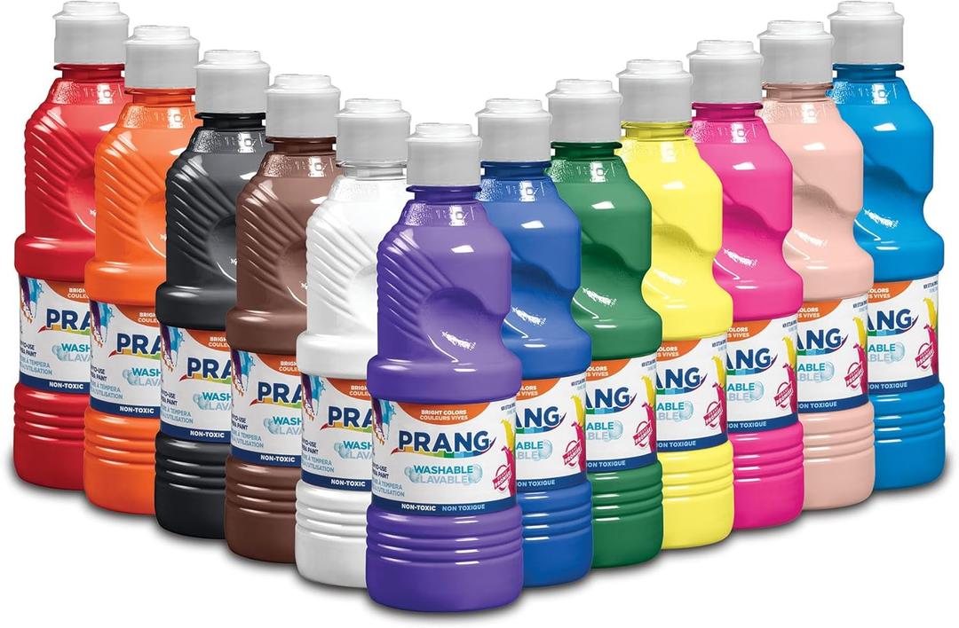 Prang Washable Tempera Paint, Assorted Colors, 16 Oz., 12 Count (Colors May Vary)