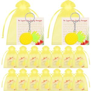Chunful 24 Sets Legend of The Holiday Pineapple Ornaments for Christmas Favor Pineapple Card with Yellow Drawstring Organza Bags for Xmas Party Supplies