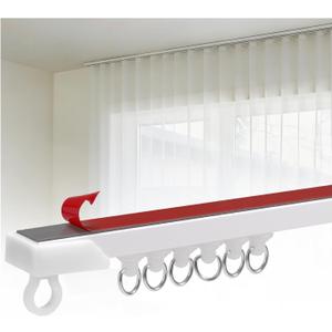 Self Adhesive Curtain Track No Drill, 6.7ft wall & ceiling Curtain Track, Heavy Duty 18lbs Capacity, easy installation, No Damage to curtains, Sliding Rail for Bathroom, Bedroom, RV, Room Divider
