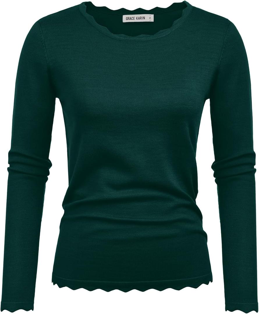 GRACE KARIN Women's High Stretchy Long Sleeve Pullover Sweater Blouse Top (X-Large, Deep Green)