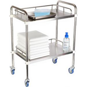 Medical Rolling Cart with Wheels, 2 Tier Stainless Steel Utility Cart Lab Serving Trolley Clinic Trolley Cart Commercial Grade with Silent Lockable Wheels for Hospital, Restaurant, Kitchen, Bar