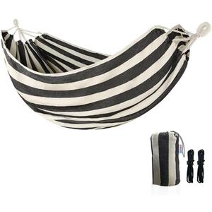 Cotton Canvas Hammock, Comfortable Fabric Camping Hammock with Tree Straps, Up to 440lbs with Travel Bag for Camping Outdoor/Indoor Patio Backyard(Black&White, Without bar)