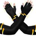 Long Copper Compression Arthritis Gloves for Women & Men, Medical Arm & Hand Compression Gloves, Fingerless Pressuse Gloves, Hand Support Sleeves for Carpal Tunnel, Lymphedema, Hand Pain, Edema (Medium, Black)