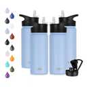 HASLE OUTFITTERS Insulated Water Bottle 16 oz Double Wall Vacuum Stainless Steel Water Bottle Leak Proof for School Wide Mouth with Straw Lid & Spout Lid Keeps Cold and Hot(Blue,4pack)