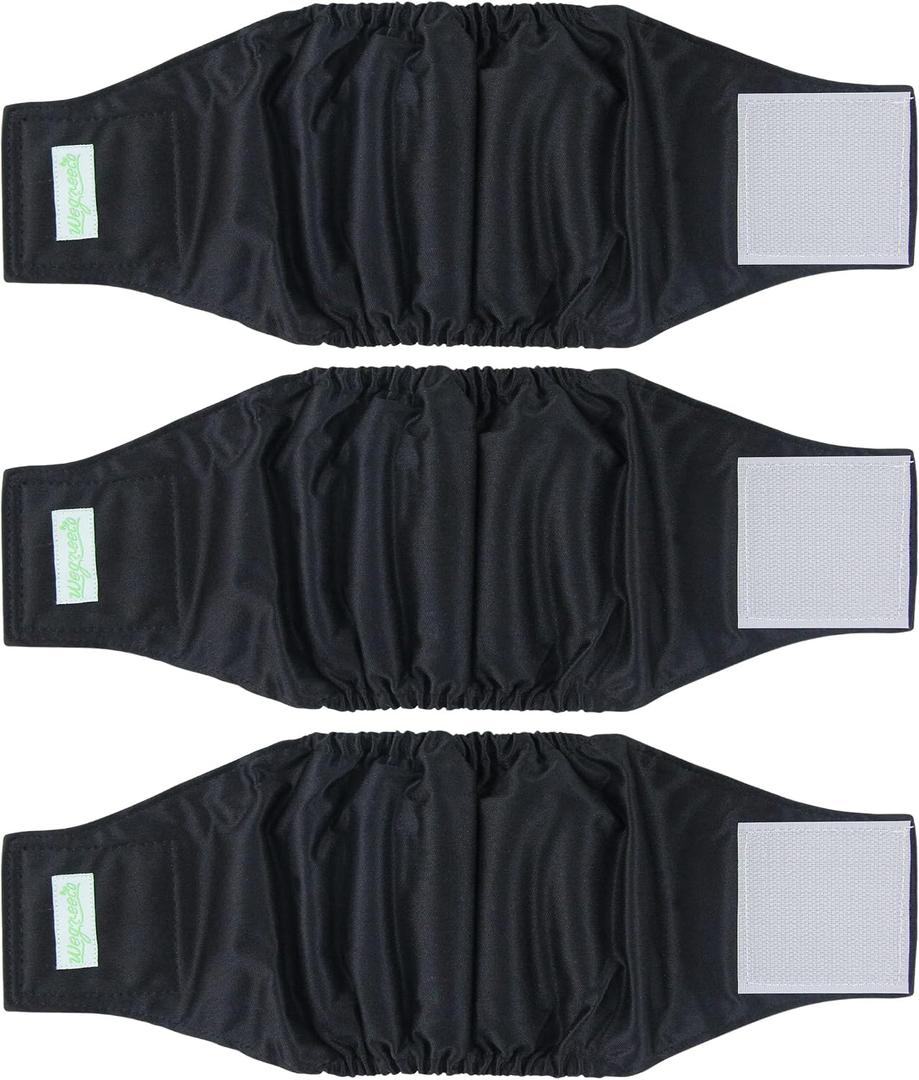 wegreeco Washable Dog Diapers - Washable Male Dog Belly Wrap - Pack of 3 - (Black,Medium)