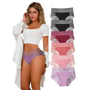 Cinvik Lace Hipster Panties No Show Sexy Curvy High Waisted Lacy Underwear for Women 6 Pack M