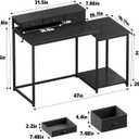 SINPAID 47 inch Computer Desk with Printer Shelf, Gaming Desk with Monitor Stand and Drawers, Reversible Home Office Desk with Storage Shelves and 2 Hooks, Home Workstation for Study Writing, Black