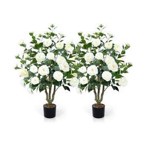 Artificial Camellia Tree 2 Pack 42" with 32 Blooming Flowers in Pot White