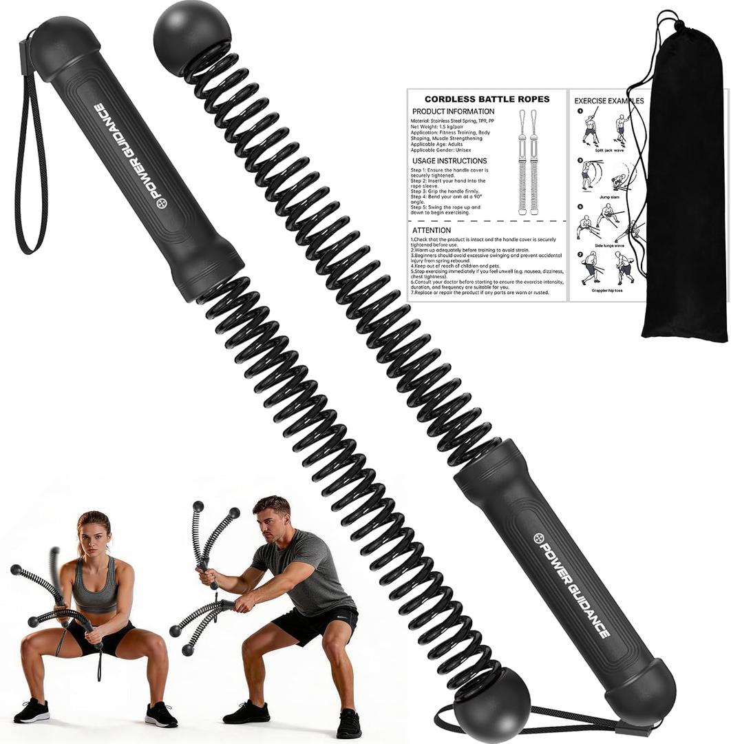 POWER GUIDANCE 2PCS Weighted Ropeless Battle Ropes, Portable Cordless Battle Rope with Non-Slip Handles, Workout Exercise Rope for HIIT, Cardio & StrengthBlack