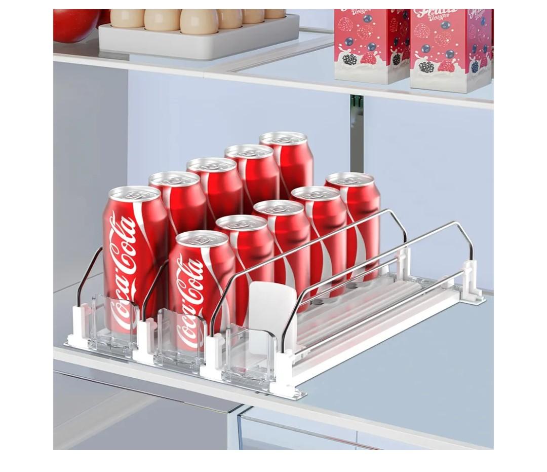 IBORING Drink Organizer for Fridge,Self Pushing Fridge Drink Organizer,Automatic Drink Dispenser for Fridge-Holds up to 15 Cans, 14.96inch, White