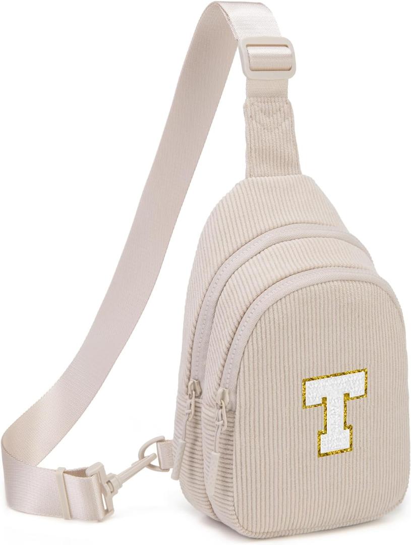 2 x Viverte Small Corduroy Sling Bag Initial Crossbody Bag Fanny Pack for Girls Personalized Birthday Gifts for Teen Girls Gifts
