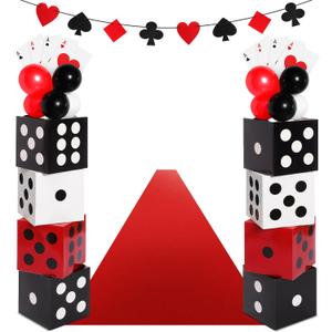 Zhanmai 52 Pcs Casino Themed Decorations Set Game Casino Night Entryway Door Decoration 8 Pcs 12" Large Boxes 8 Jumbo Poker Cards 30 Balloon Aisle Runners for Birthday Party (Dice Style)