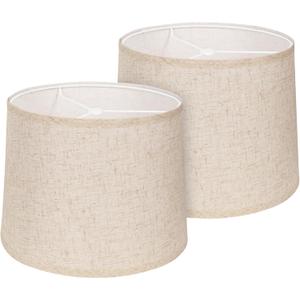 Lamp Shades Set of 2 - Drum Lampshades 11.4" x 12.9" x 9.8" Inches, Fabric Medium Replacement Lampshades for Table Lamp, Floor Lamp, Assembly Required, Spider,Linen (Beige)